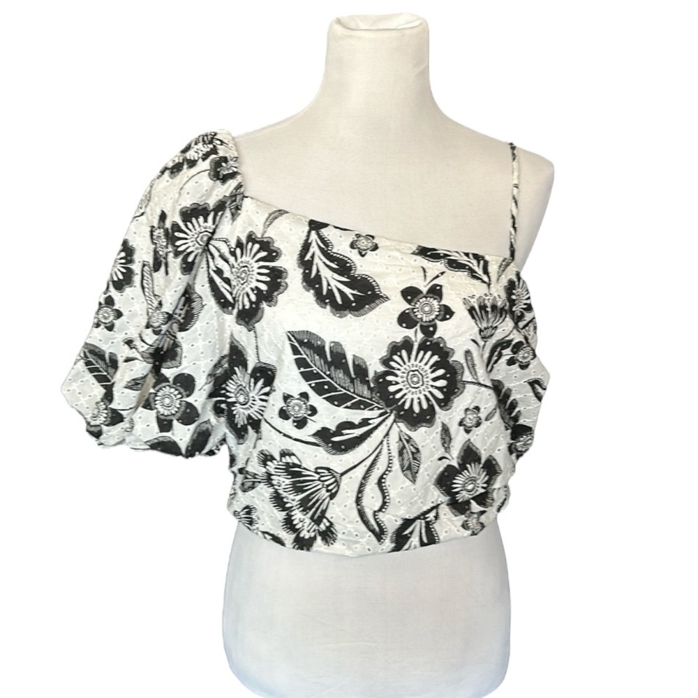Anthropologie Maeve One-Shoulder Floral Eyelet Top - Picture 4 of 11